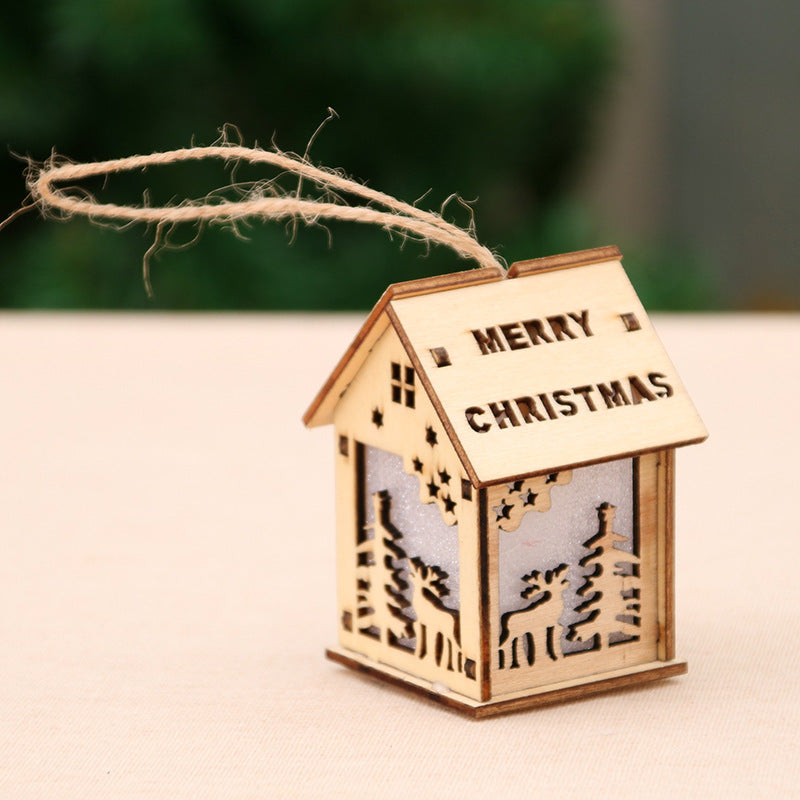 Wooden Christmas Decoration House Figurine Yeouu