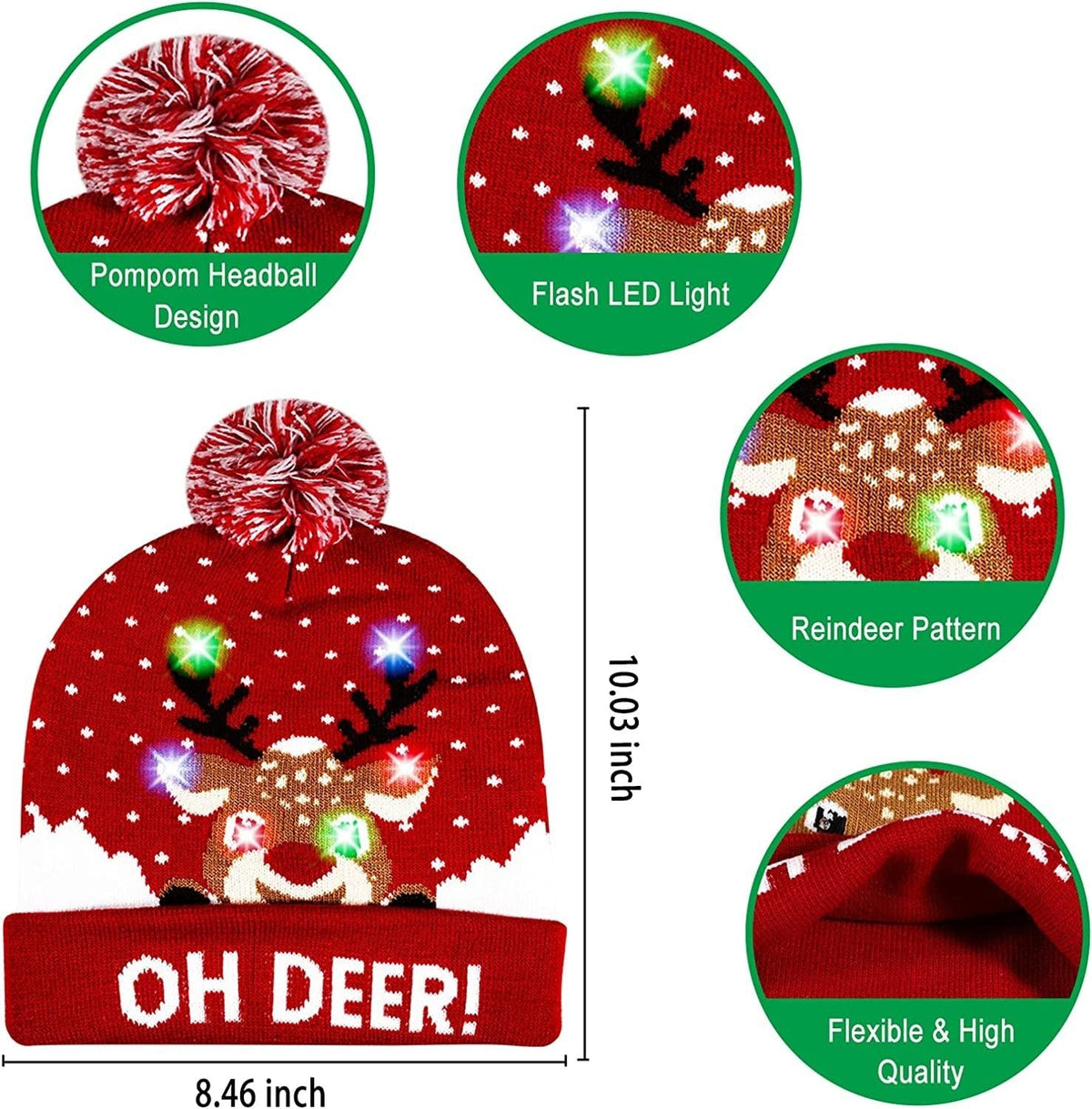 Yeouu | 🎅LED Christmas Knitted Hats Light up Xmas Beanie
