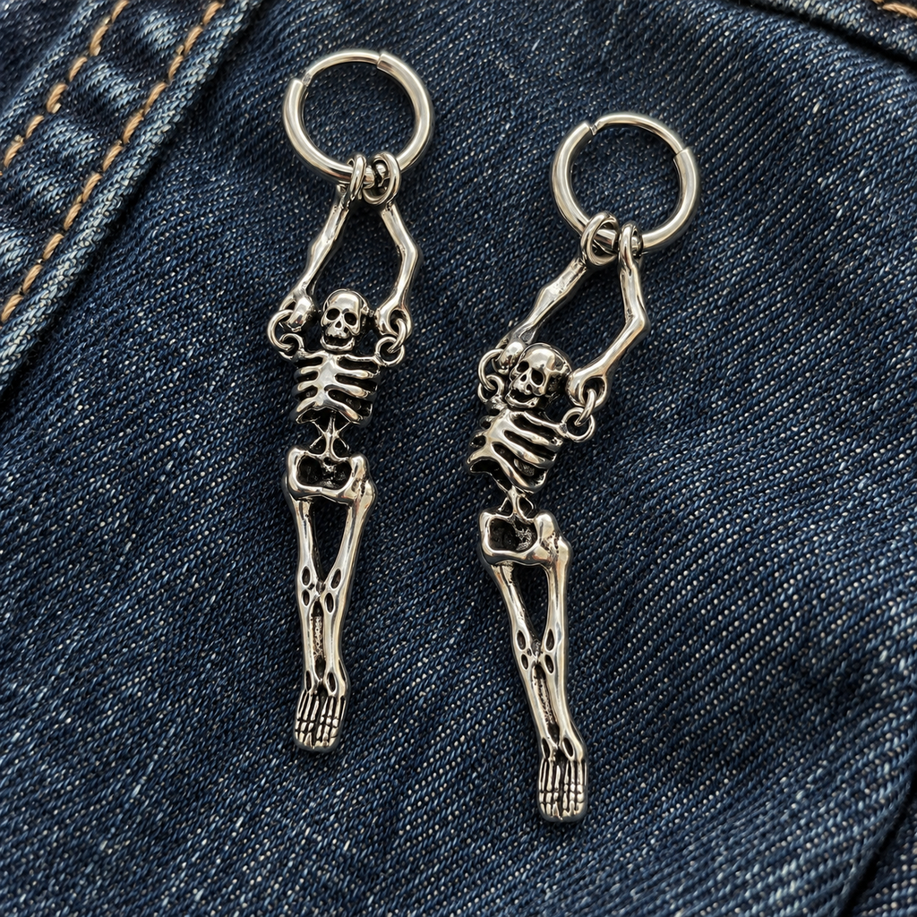 Hanging Skeleton Hoop Earring