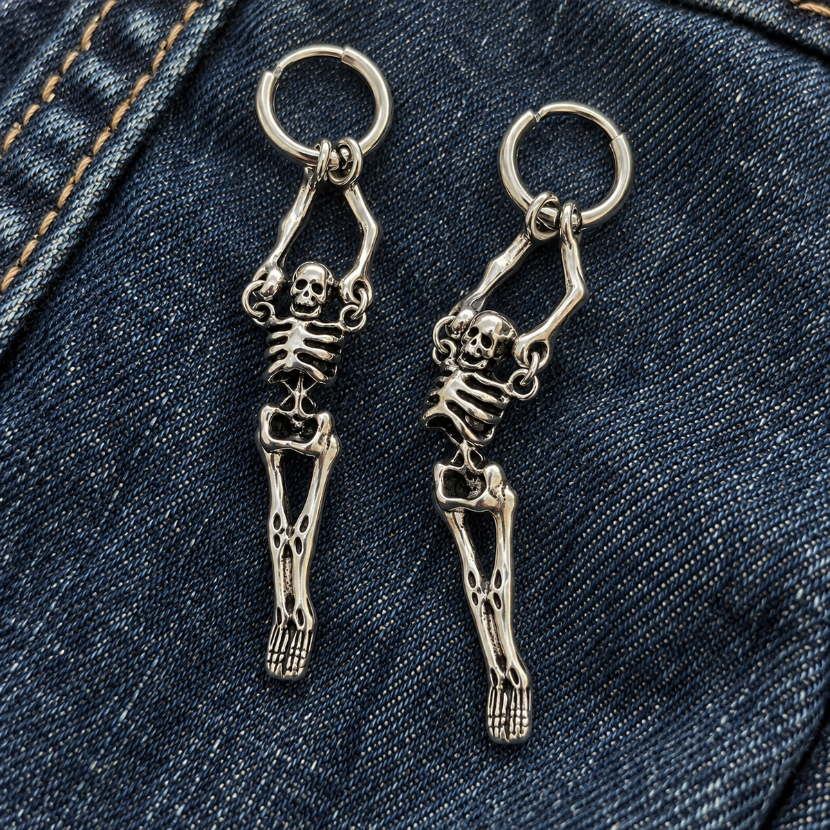 Hanging Skeleton Hoop Earring