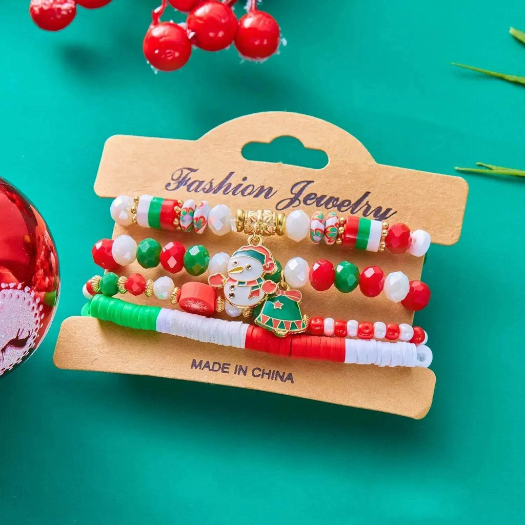 Yeouu | 4pcs Christmas Snowman Handmade Beaded Bracelet set gift idea