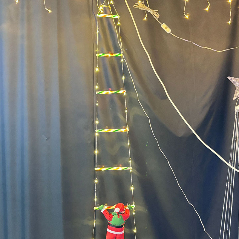 Yeouu | Modern Art Deco PVC Cotton Ladder Shape Santa Claus Christmas Decoration LED String Light For Outdoor