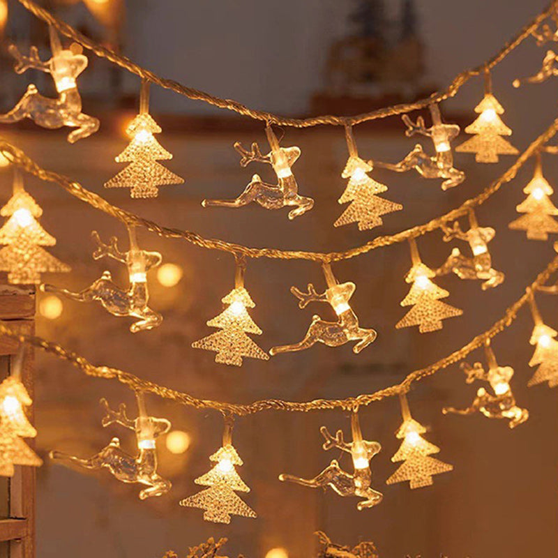 Yeouu | Modern Art Deco Battery USB PVC Deer Snow Star Christmas Tree Decoration LED String Light For Entertainment Room