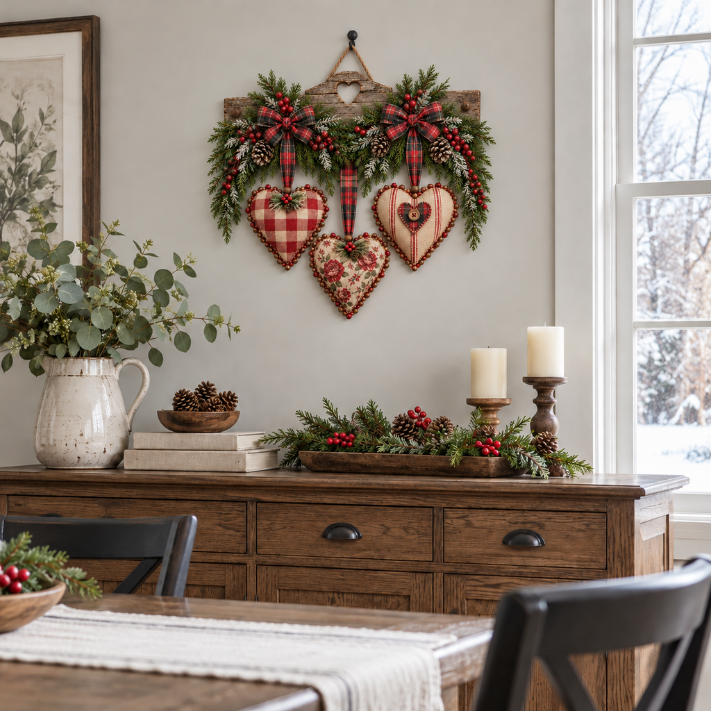 Vintage Christmas Heart Wall Hanging