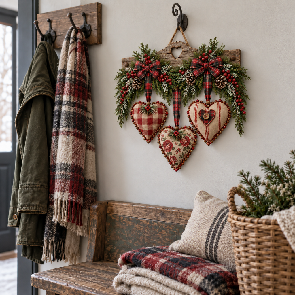 Vintage Christmas Heart Wall Hanging