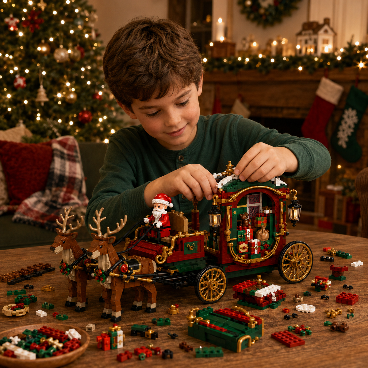 American Christmas Memories – Santa’s Reindeer Gift Carriage Building Set