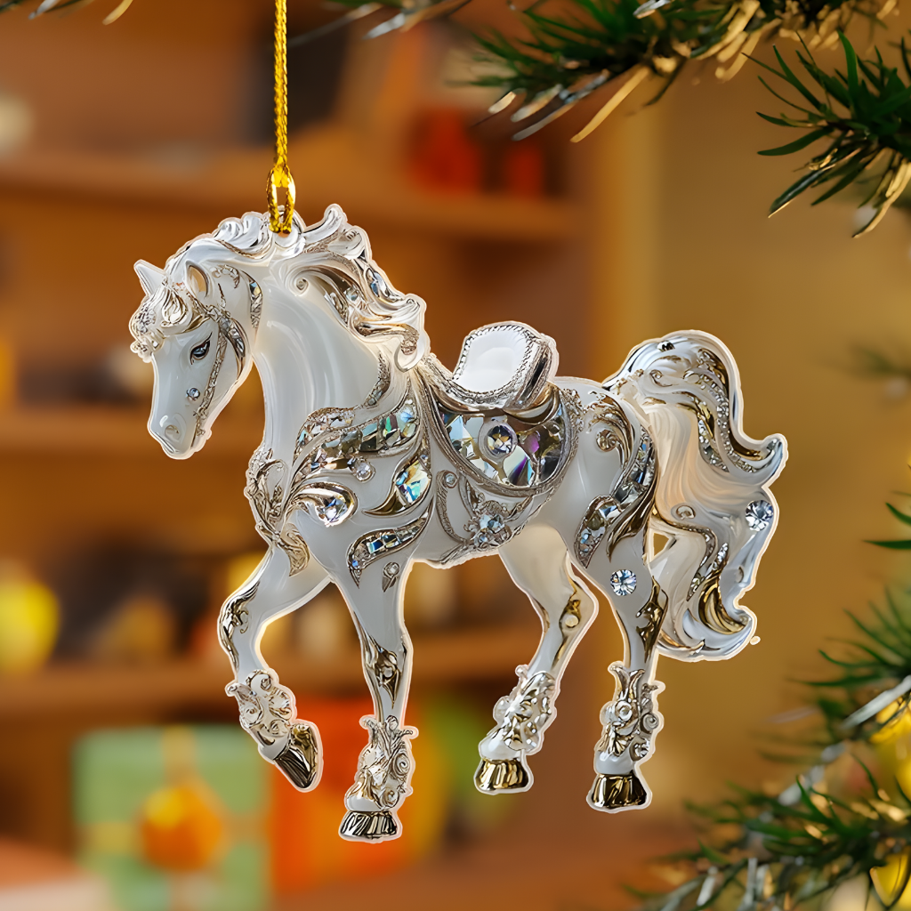 Yeouu | Christmas Ornament Horse Acrylic Rhinestone Hanging Tree Decor