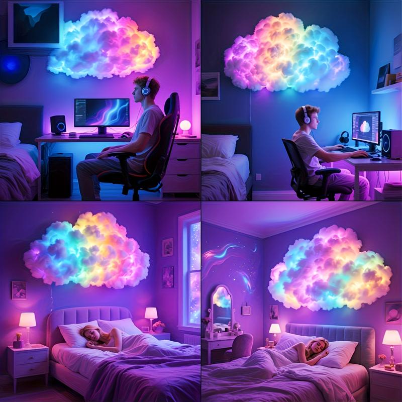 Christmas Sale Cloud Shape LED Night Light, USB Powered 3D Cloud Lamp Kit, Multi-Color Atmosphere Lighting for Bedroom & Gaming Room Decor
