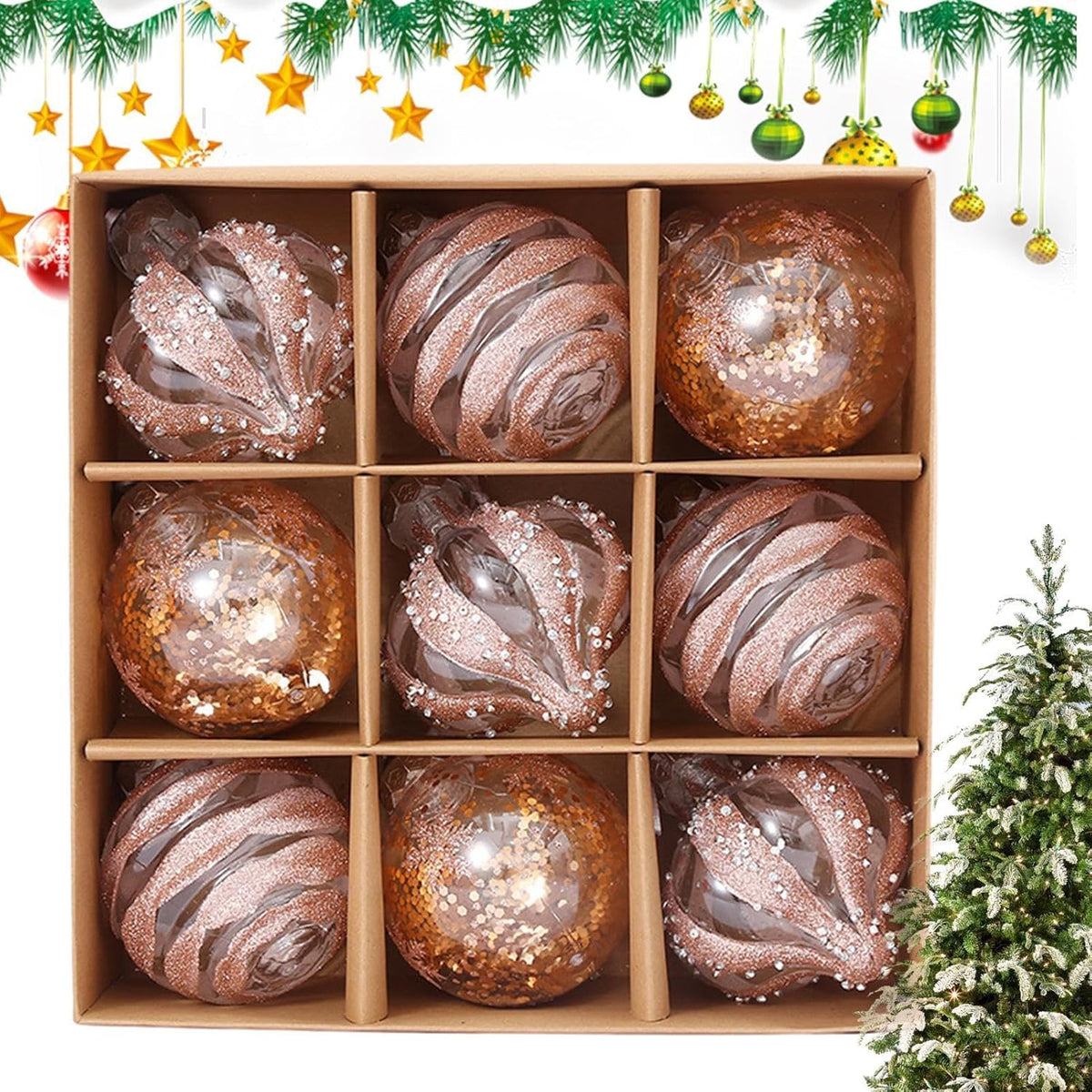 Yeouu | Golden Christmas Baubles Set | Plastic Christmas Ornaments