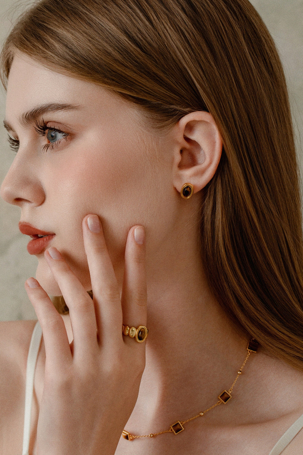 Halo Tiger Eye Stone Ring