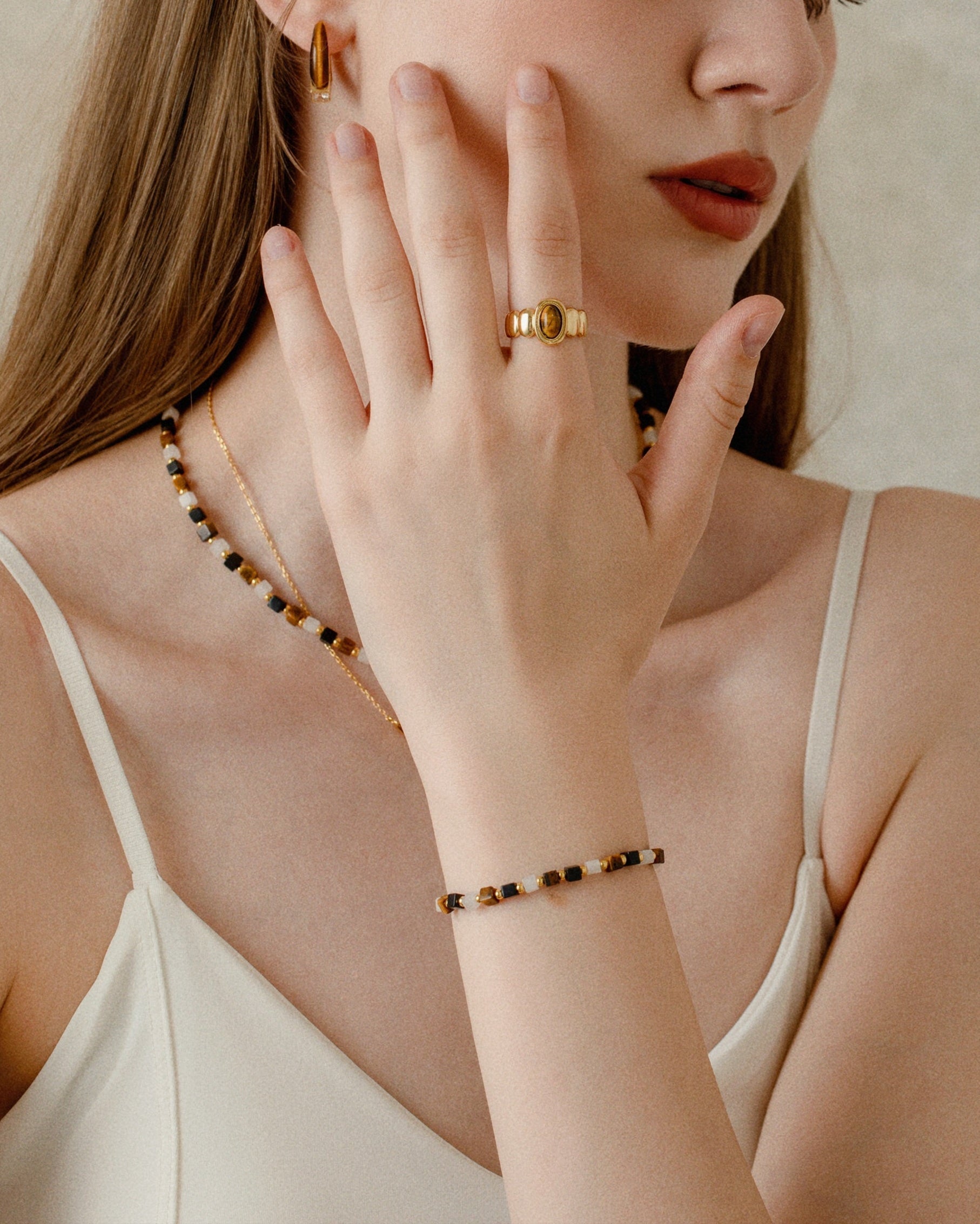 Halo Tiger Eye Stone Ring