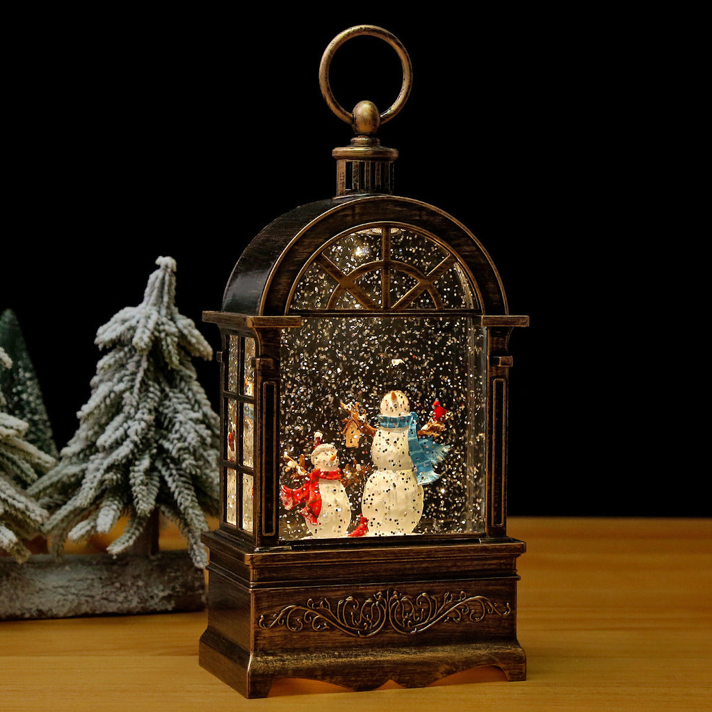 Illuminated Christmas lantern with snow and Christmas motif Yeouu