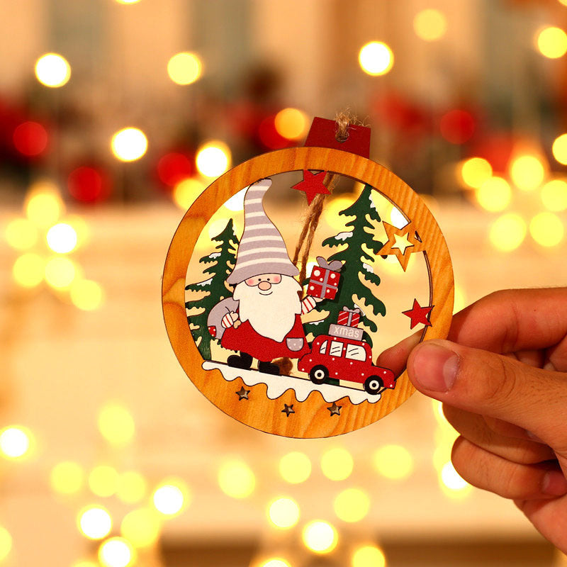 Decorative Wooden Santa Scene Ornament Yeouu