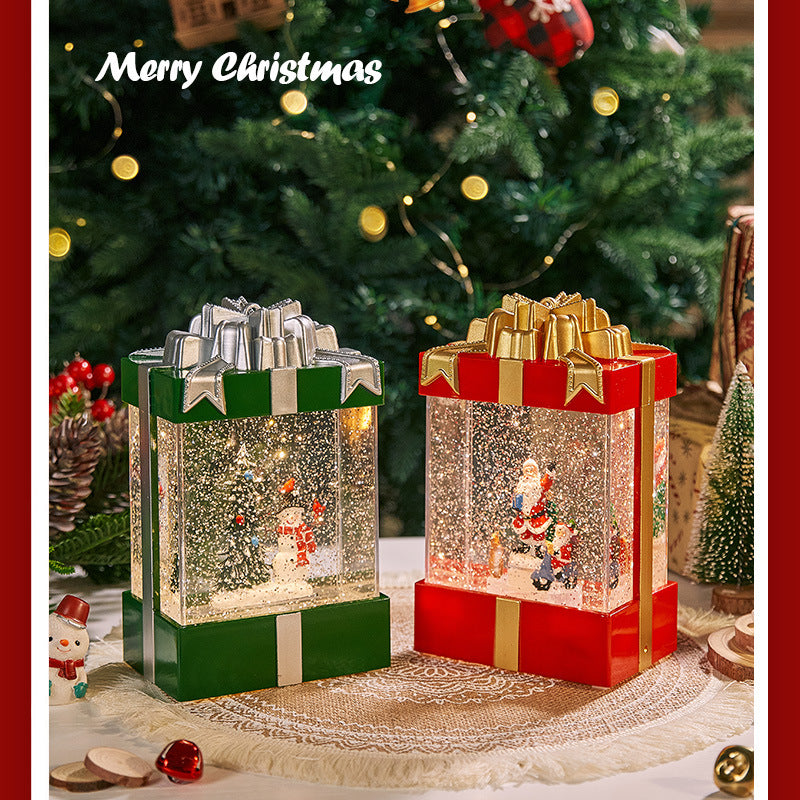 Illuminated Christmas lantern with snow and Christmas motif Yeouu