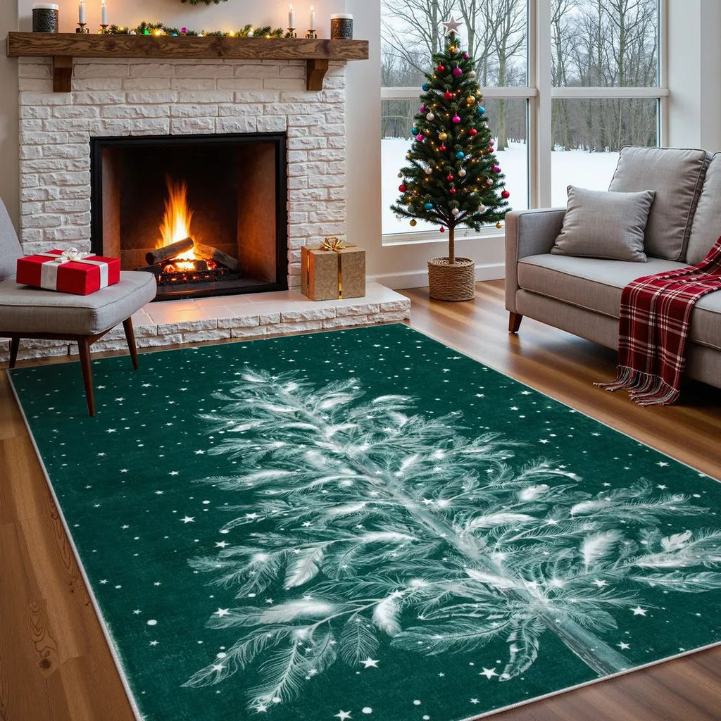 Yeouu | Christmas Rug - Crystal Velvet Living Room Bedroom Non-Slip And Stain-Resistant Rug