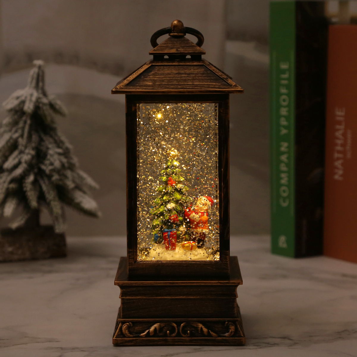 Vintage Christmas lantern with snowman and LED lighting Yeouu