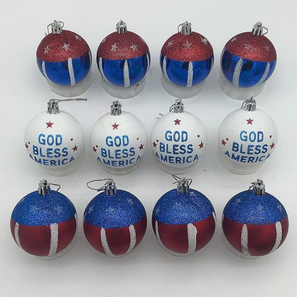 Unisex nan patriotic glass Christmas bauble set with glitter effect and inscription Yeouu