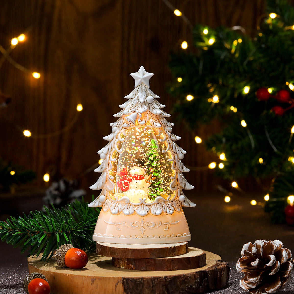 LED Illuminated Holiday Snow Globe Decoration Yeouu