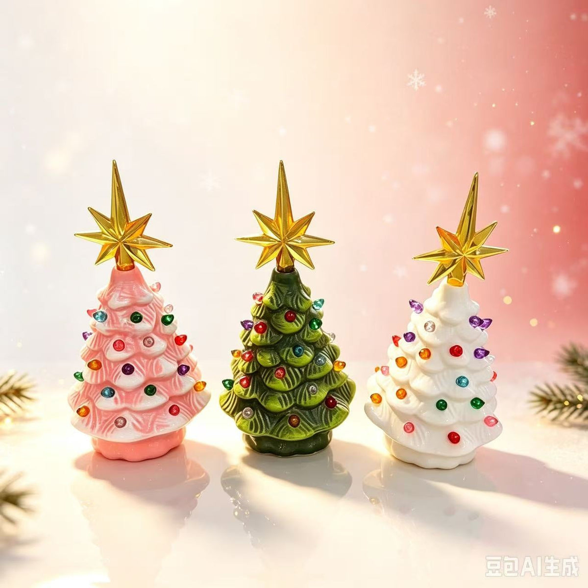 Decorative Ceramic Christmas Tree Figurine Yeouu