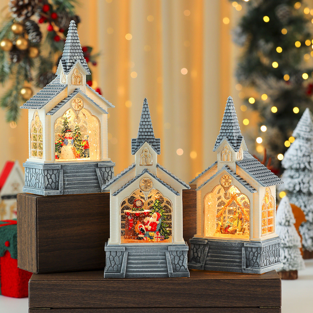 Illuminated Christmas Village Scene Decoration Yeouu