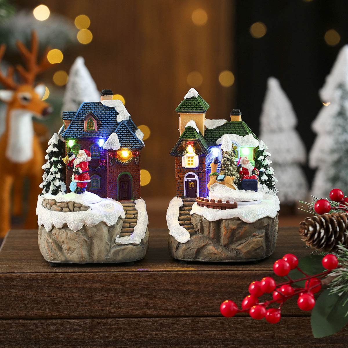 LED Illuminated Christmas Village House Decoration Yeouu