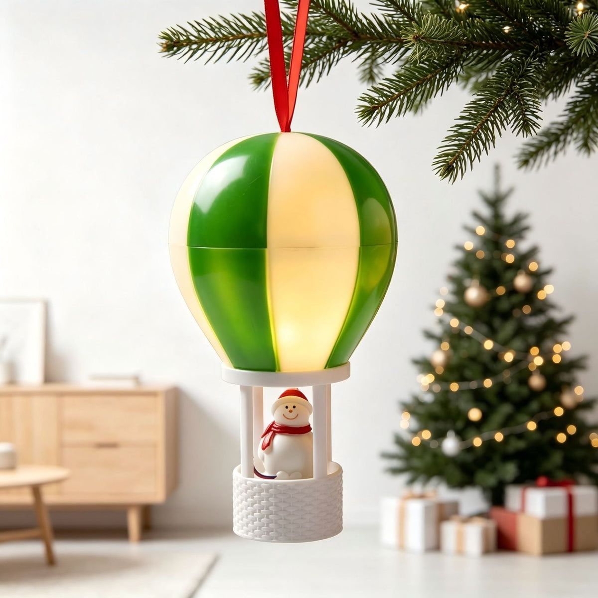 Christmas decoration hot air balloon with snowman