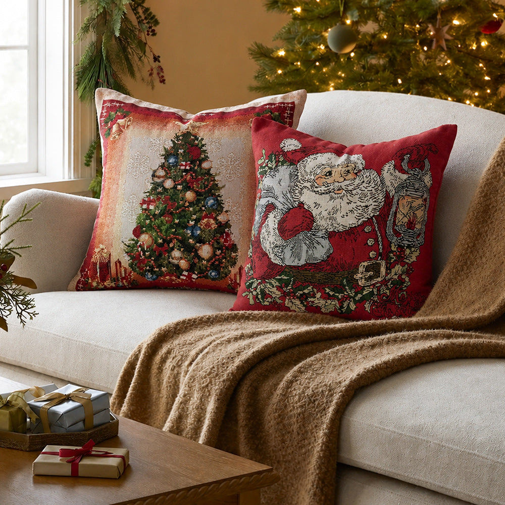 Christmas tapestry cushion cover with Santa motif and tapestry-like weave structure Yeouu
