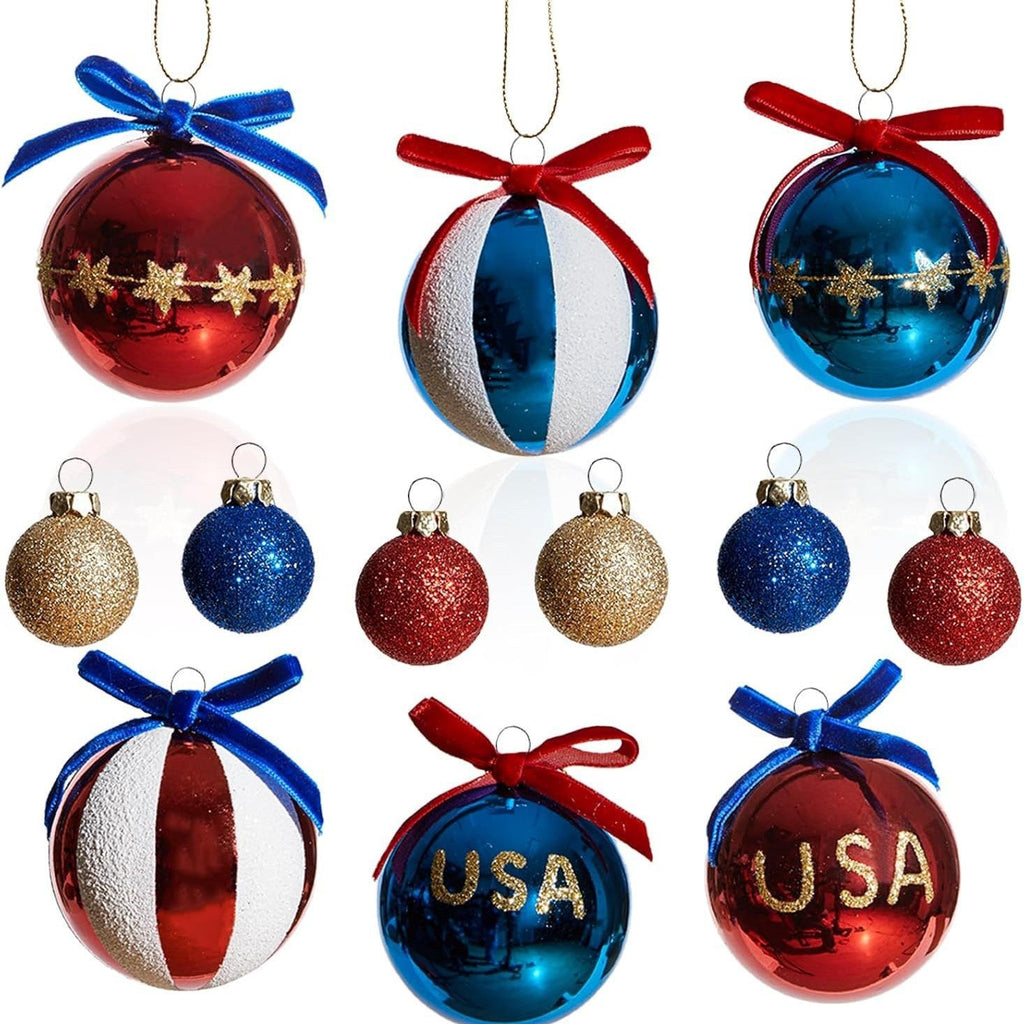 Unisex nan Christmas tree ornaments set in Americana style with glitter decoration and satin ribbon, shatterproof plastic ornaments Yeouu