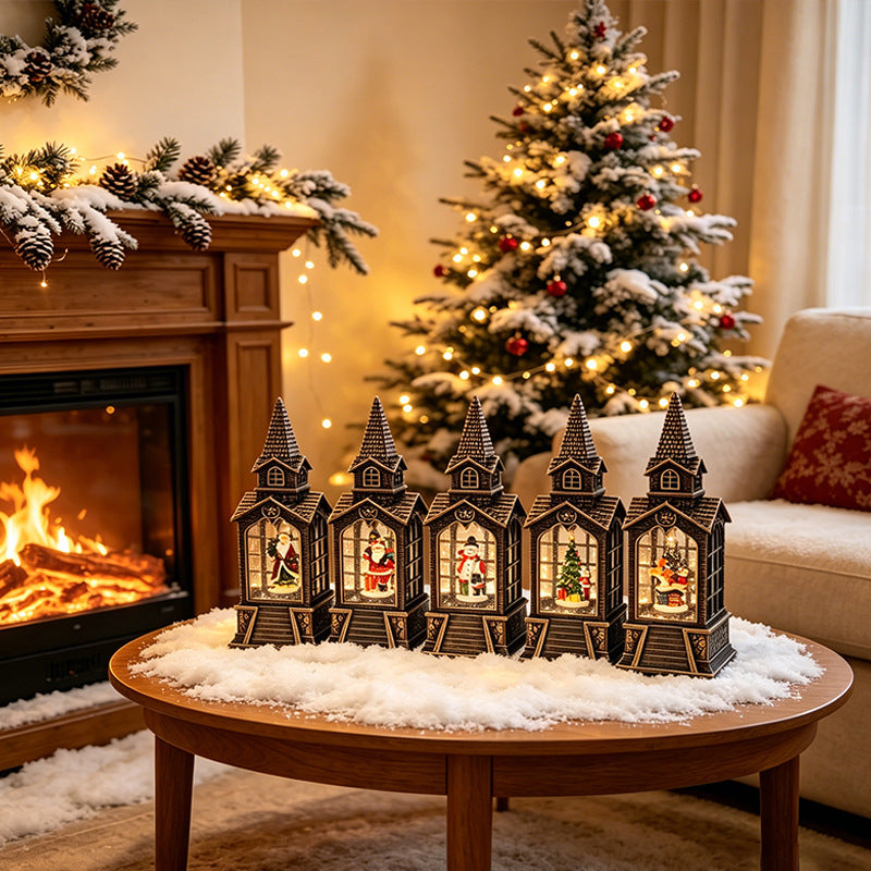 Nostalgic Christmas lantern with illuminated snowman scene Yeouu