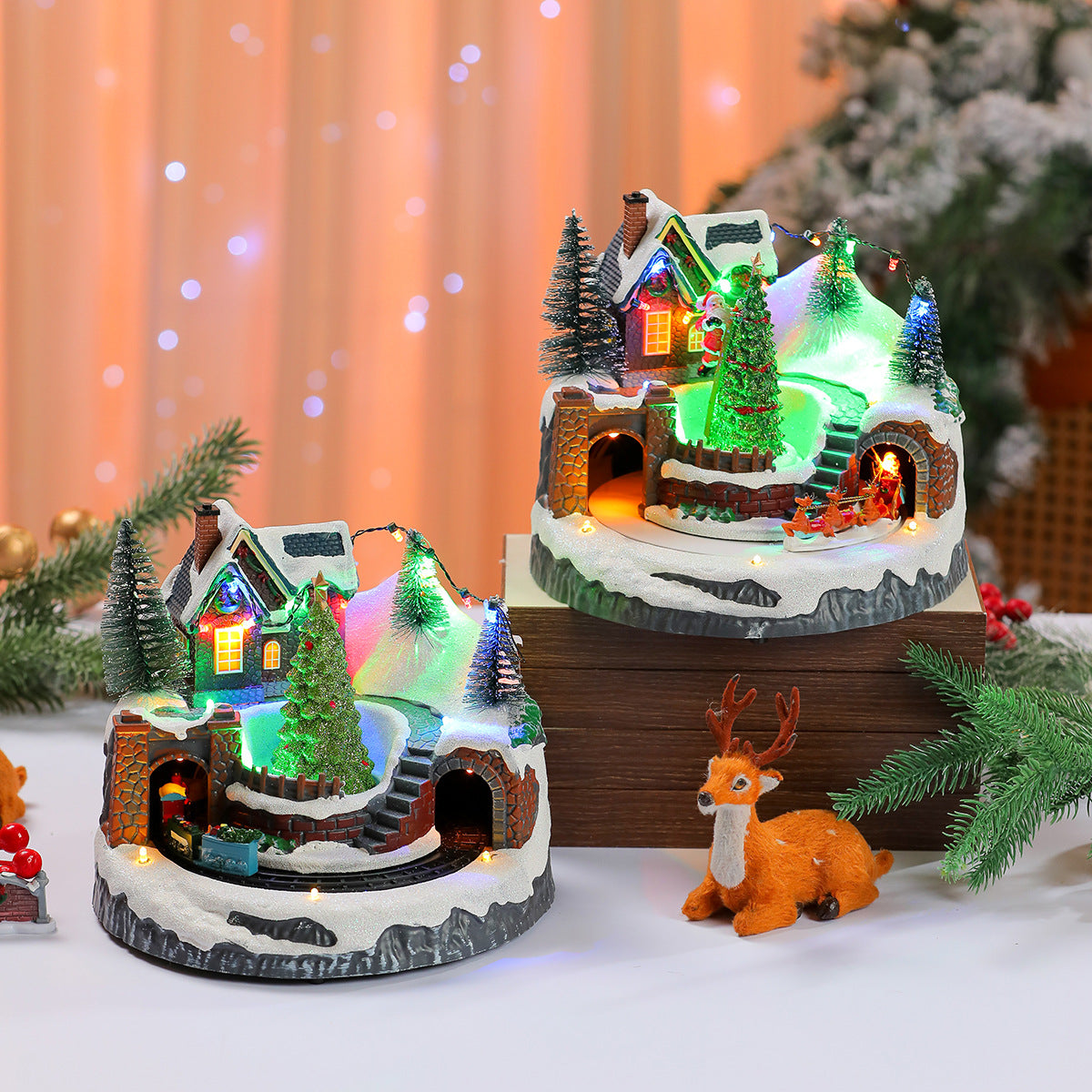 LED Light-Up Christmas Village Display Yeouu