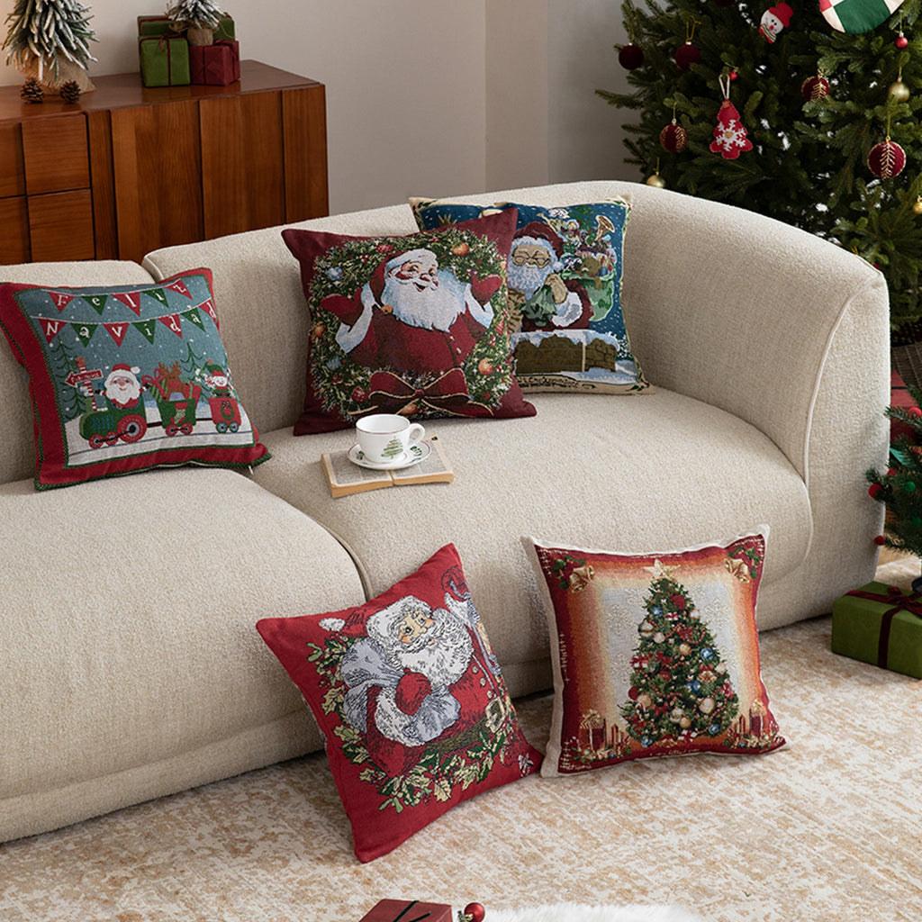 Christmas tapestry cushion cover with Santa motif and tapestry-like weave structure Yeouu