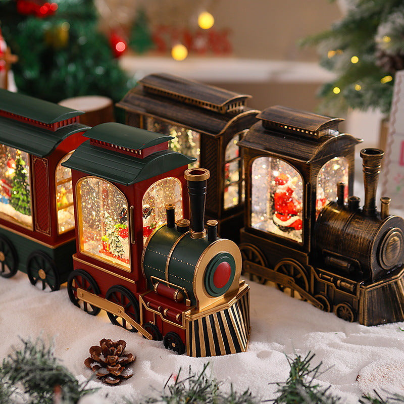 Nostalgic Christmas Train Lantern with Moving Santa Yeouu