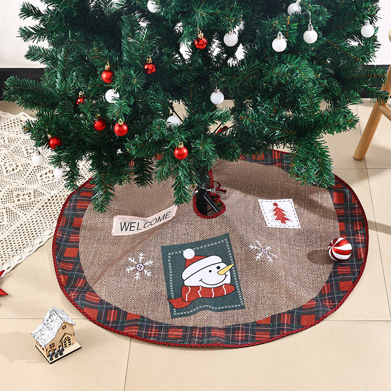 Jute Christmas tree skirt with festive Santa Claus motif Yeouu