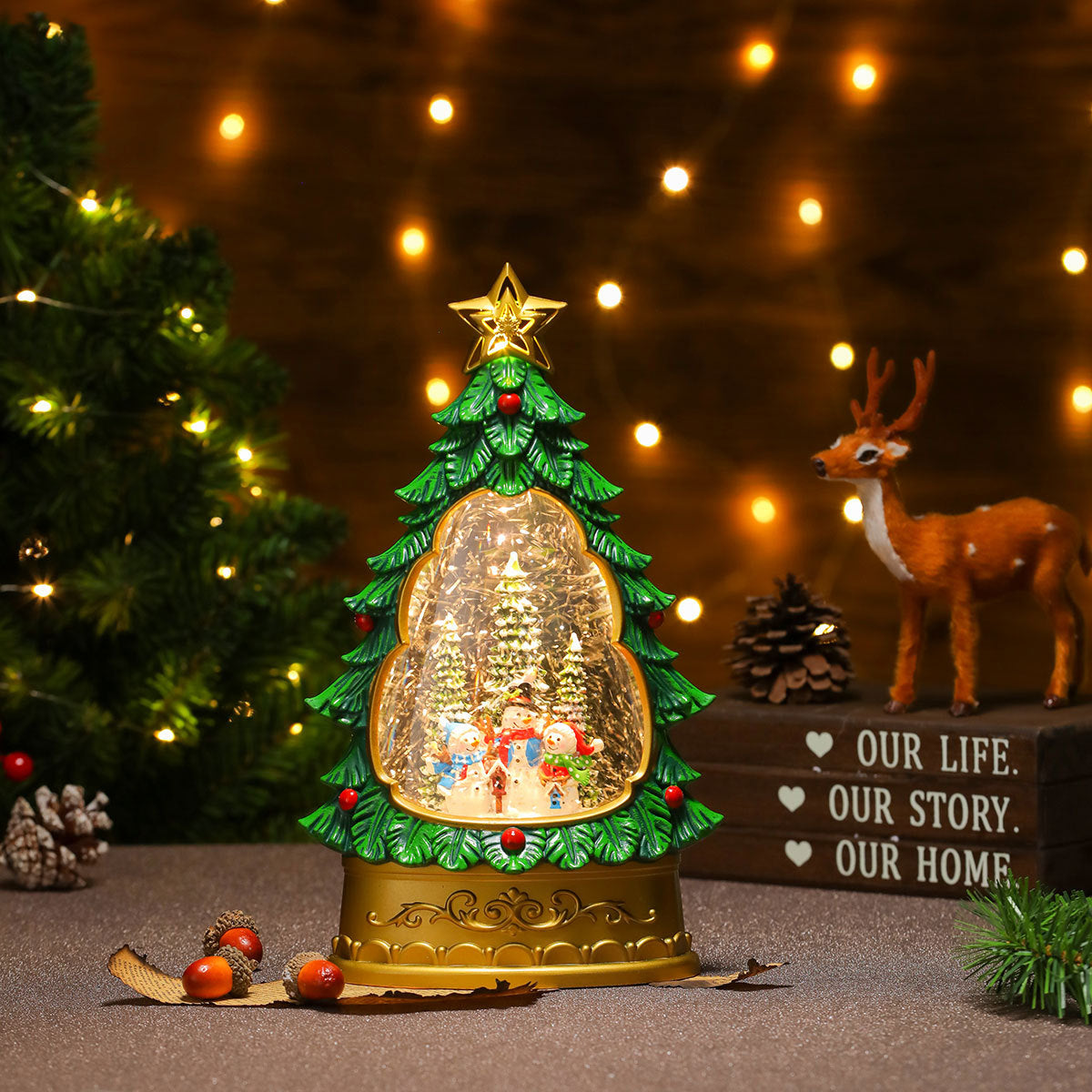 LED Christmas Tree Snow Globe Decoration Yeouu