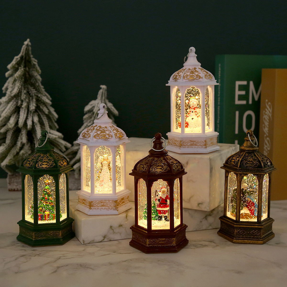 Nostalgic Christmas lantern with moving Santa Claus Yeouu