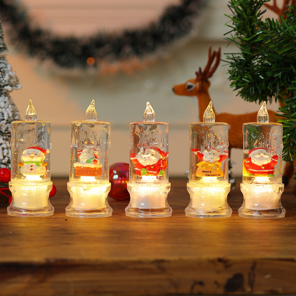 LED Illuminated Christmas Candle Figurine Yeouu