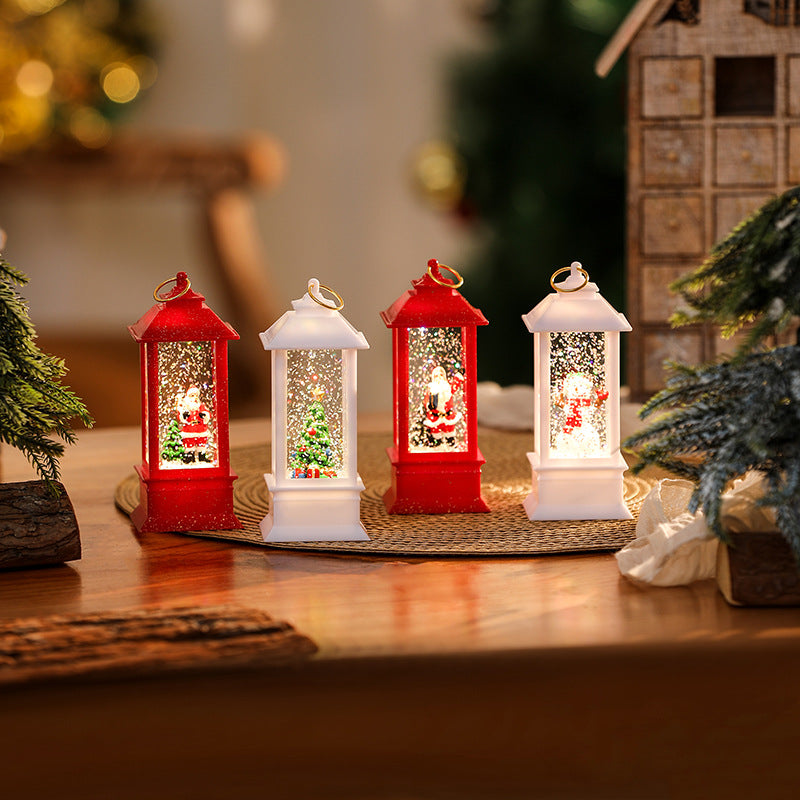 Illuminated Christmas lantern with glittering snowman scene Yeouu