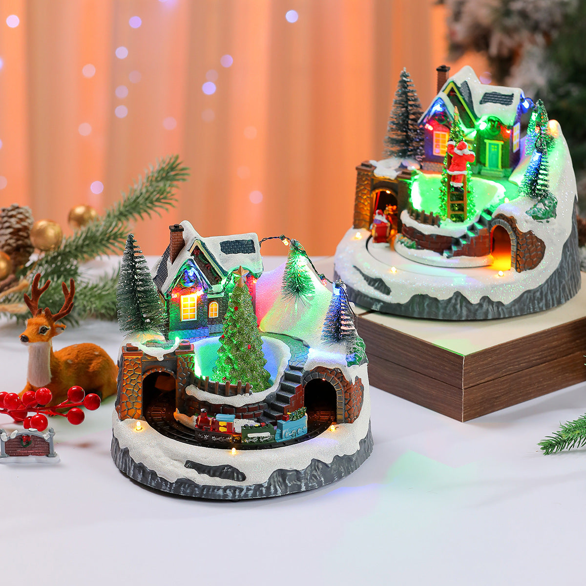 LED Light-Up Christmas Village Display Yeouu