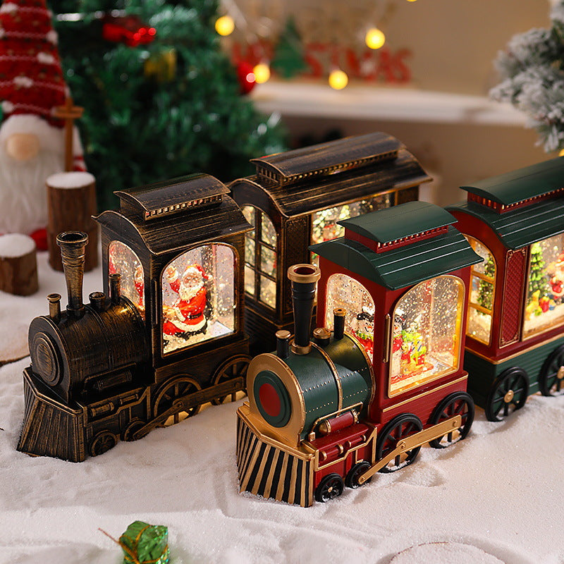 Nostalgic Christmas Train Lantern with Moving Santa Yeouu