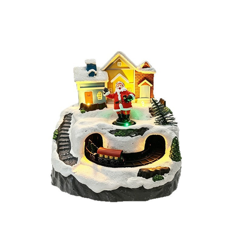 Movable Christmas village with lights and snowman Yeouu