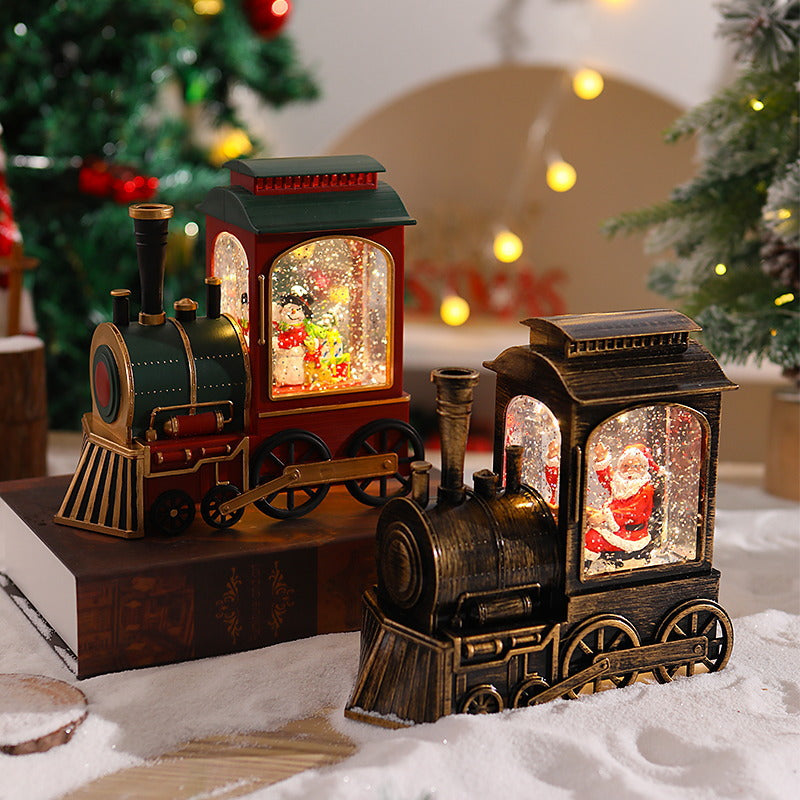 Nostalgic Christmas Train Lantern with Moving Santa Yeouu