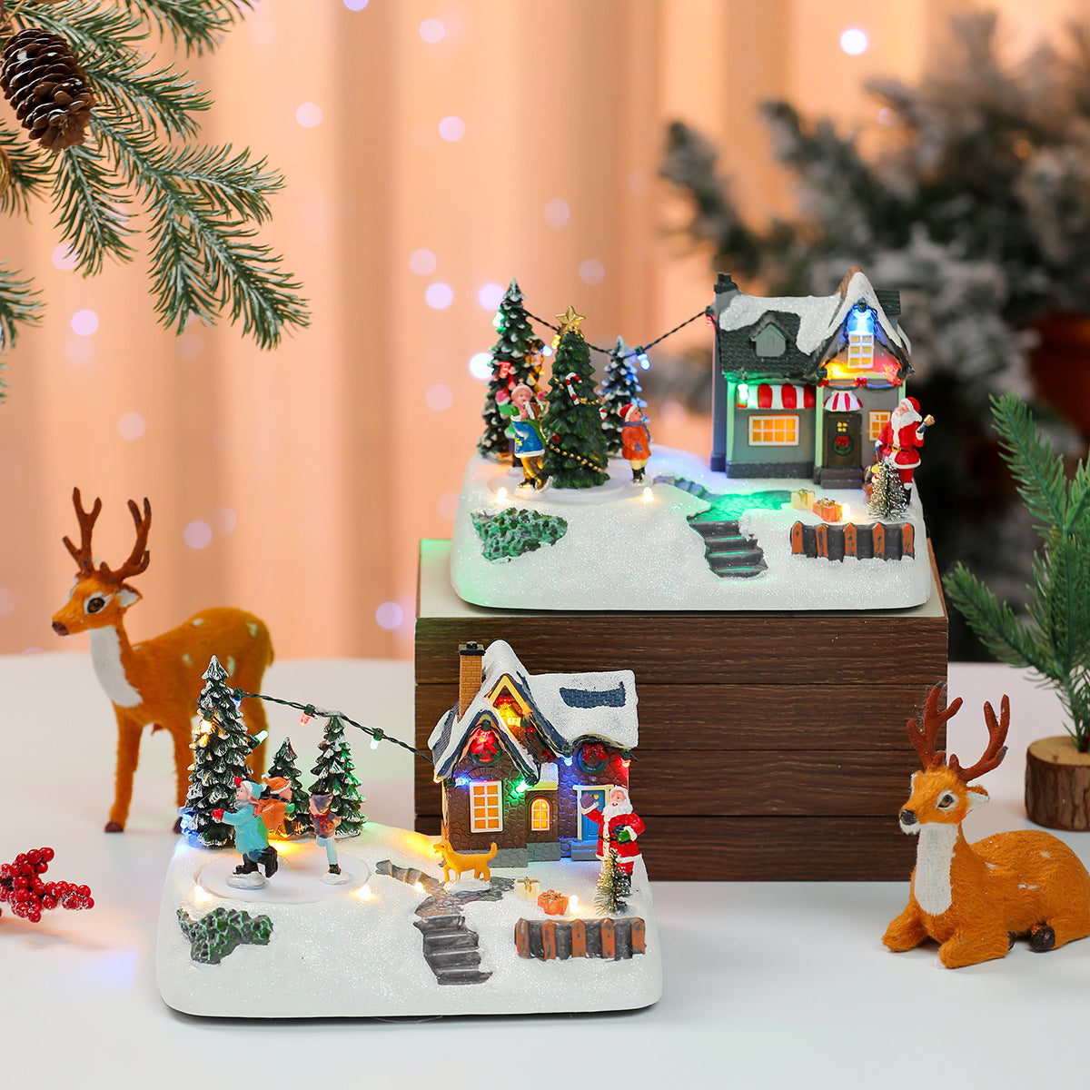 LED Illuminated Christmas Village Scene Decoration Yeouu