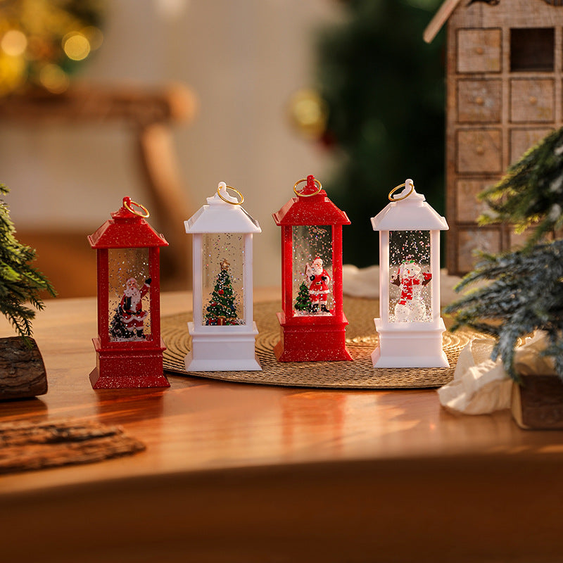 Illuminated Christmas lantern with glittering snowman scene Yeouu