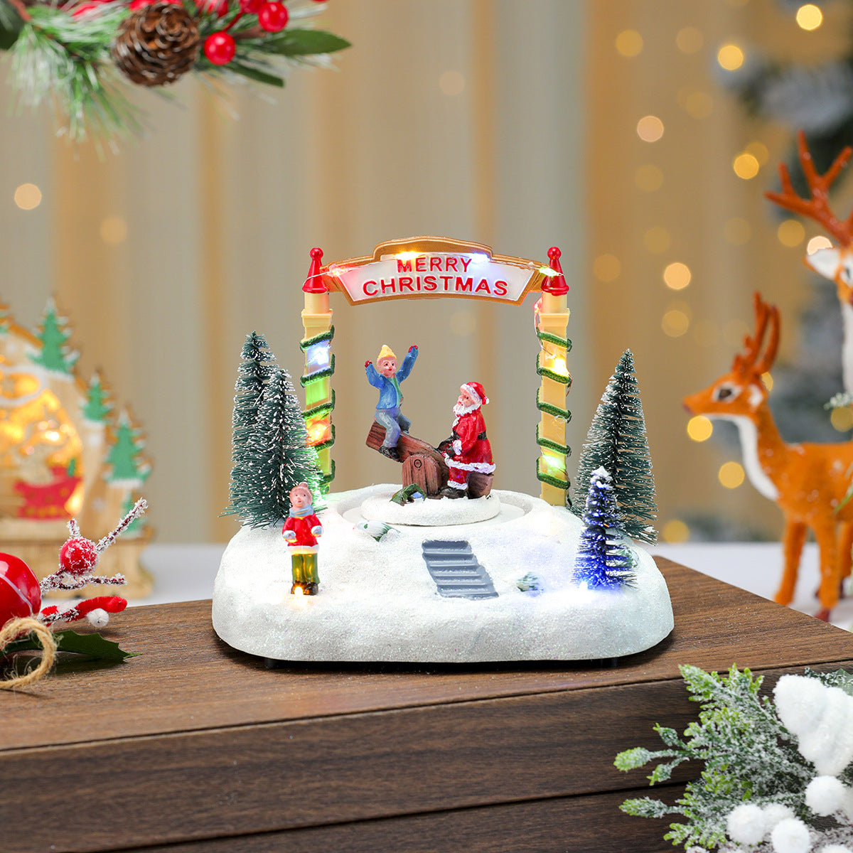 LED Light-Up Christmas Village Figurine Yeouu