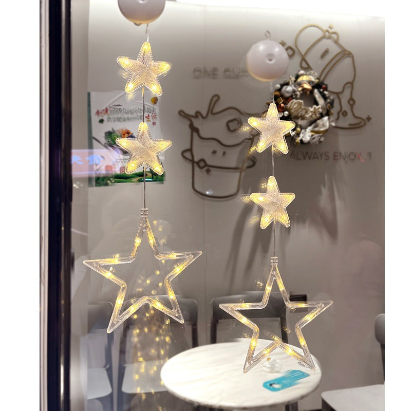 Yeouu | Christmas 3pcs LED Light Star Hanging Tree Sucker Window Ornaments