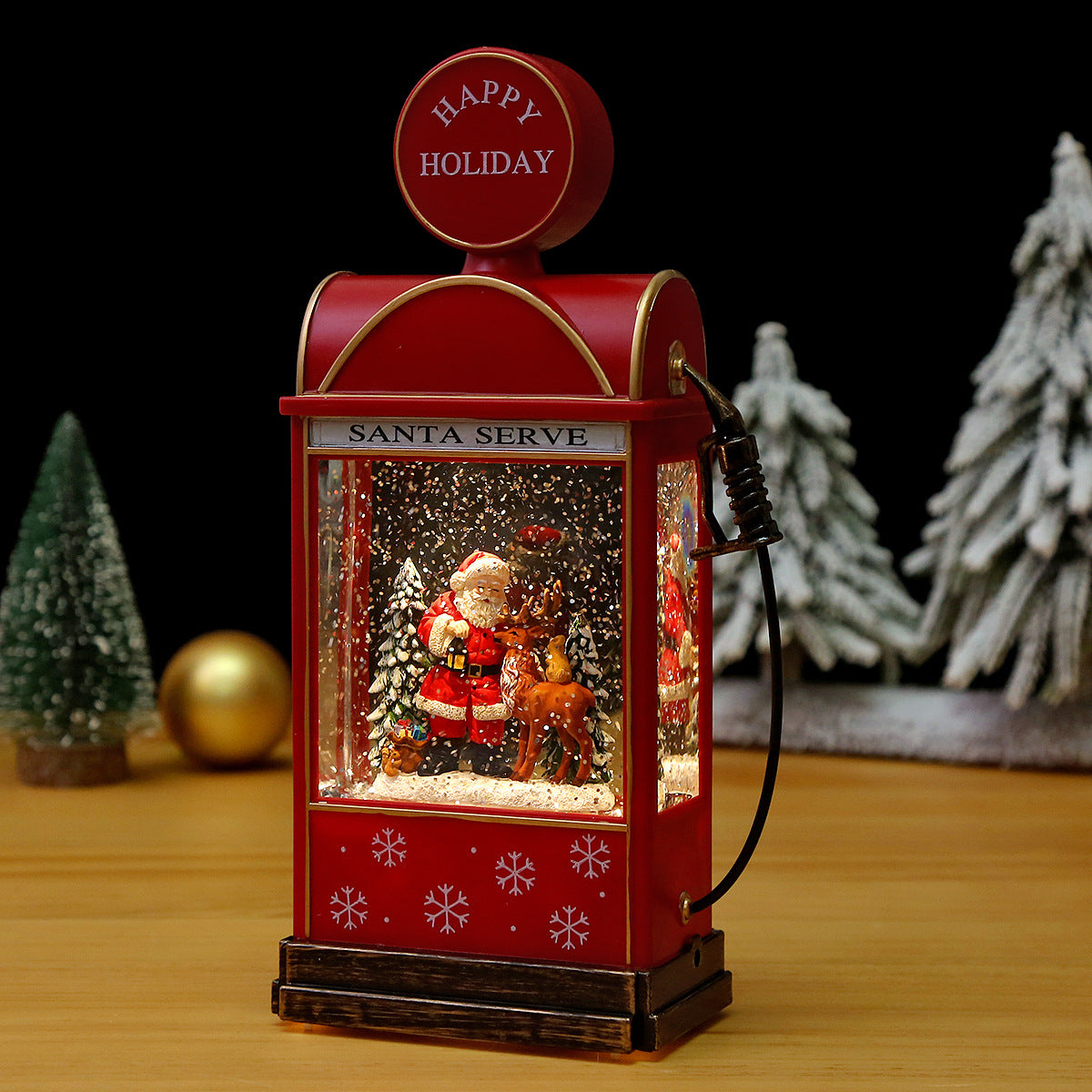 Illuminated Christmas lantern with snow and Christmas motif Yeouu