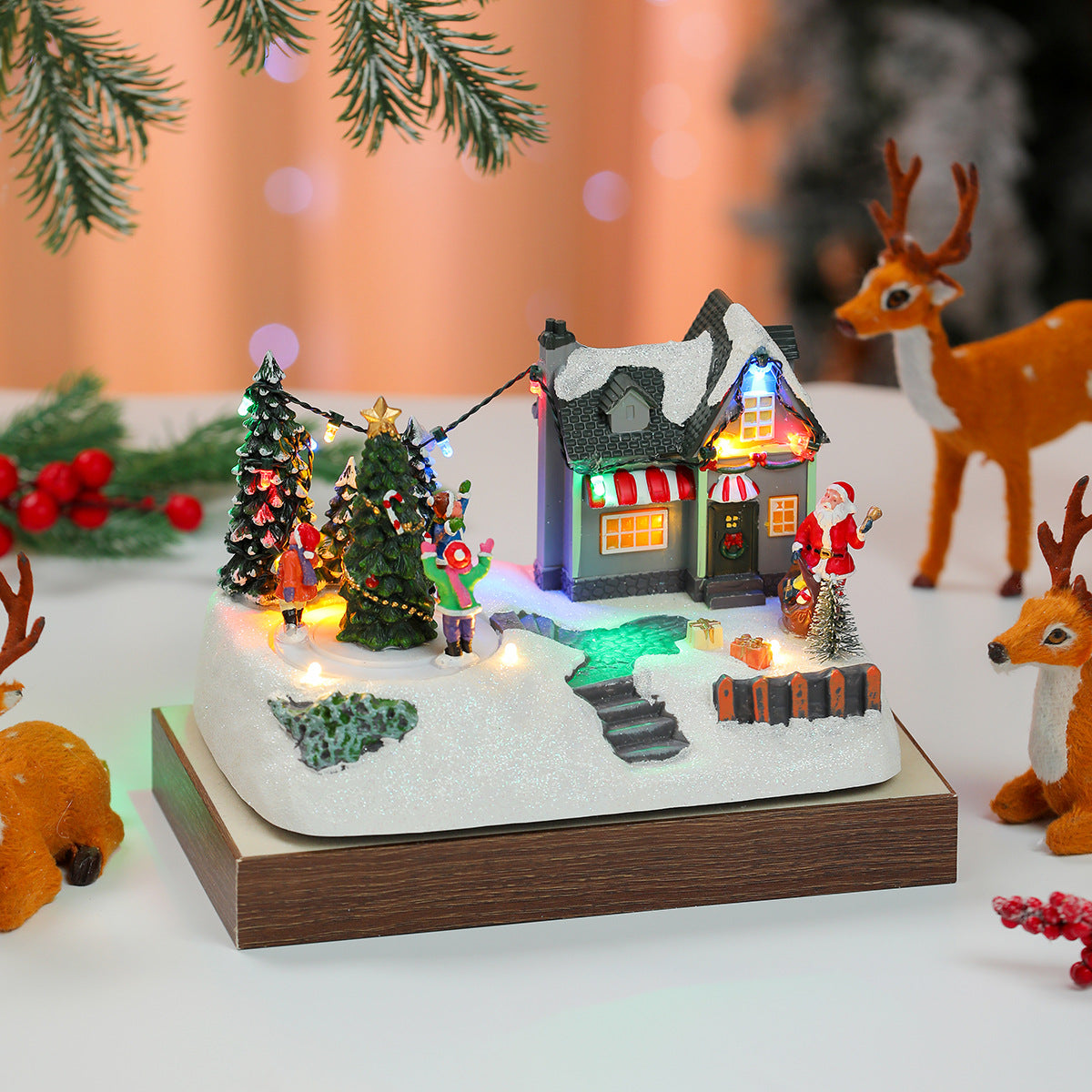 LED Illuminated Christmas Village Scene Decoration Yeouu
