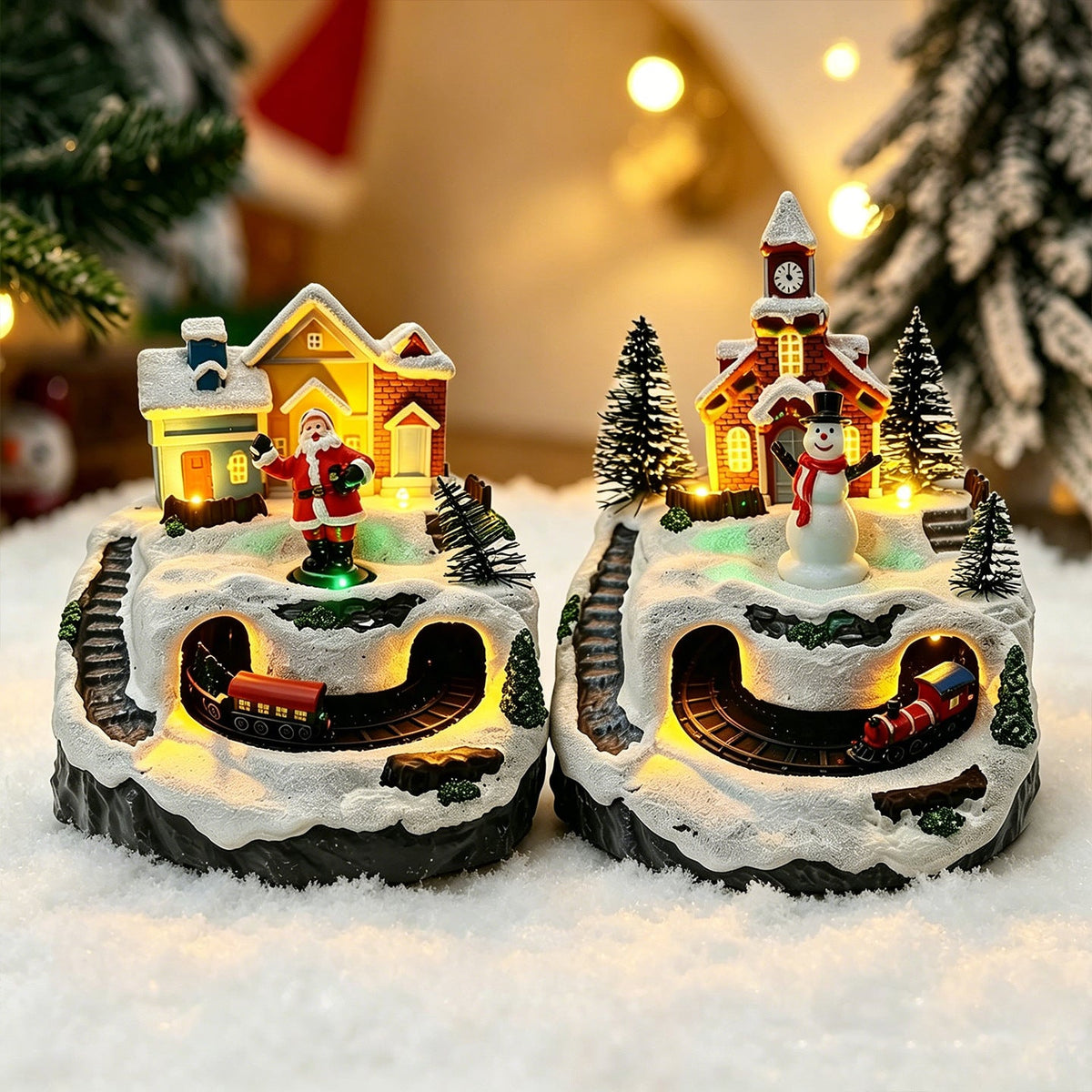 Movable Christmas village with lights and snowman Yeouu