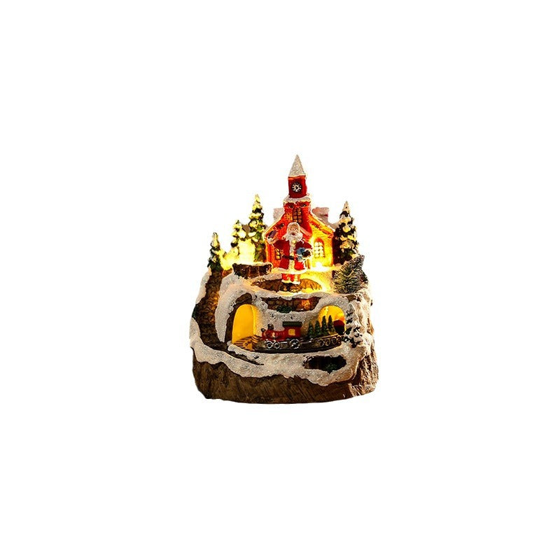 Illuminated Christmas village scene with snowman Yeouu