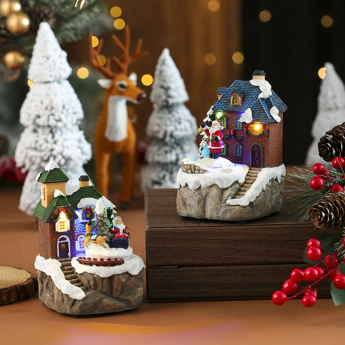 LED Illuminated Christmas Village House Decoration Yeouu